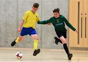 4 December 2018; Ronan Clarke of St. Louis School, Kiltimagh, Mayo, in action against Cian O'Gara of Mercy Secondary School Mounthawk, Tralee, Kerry, during the Post-Primary Schools National Futsal Finals match between St. Louis School, Kiltimagh, Mayo, and Mercy Secondary School Mounthawk, Tralee, Kerry, at Waterford IT Sports Arena in Waterford. Photo by Eóin Noonan/Sportsfile