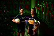4 December 2018; Eimear Meaney of Mourneabbey with the Dolores Tyrrell Memorial Cup, right, and Amy Ring, captain of Foxrock-Cabinteely, ahead of the Senior Ladies All-Ireland Club Final, during the 2018 All-Ireland Ladies Club Football Finals Captains Day at Croke Park in Dublin. Photo by David Fitzgerald/Sportsfile