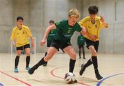 4 December 2018; Odhran Ferris of Mercy Secondary School, Tralee, Kerry, in action against Ryan McBrearty of St. Mary's Diocesan School, Drogheda, Louth, during the Post-Primary Schools National Futsal Finals match between Mercy Secondary School, Tralee, Kerry and St. Mary's Diocesan School, Drogheda, Louth at Waterford IT Sports Arena in Waterford. Photo by Eóin Noonan/Sportsfile