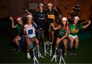 4 December 2018; In attendance, from left, Nicole Rooney of Emmet Óg and Sarah Murphy of Clontarf with the Ladies All-Ireland Intermediate Club Trophy, Amy Ring, captain of Foxrock-Cabinteely and Eimear Meaney of Mourneabbey with the Dolores Tyrrell Memorial Cup and Amy Turpin of Glanmire and Shauna Henry of Tourlestrane with the Ladies All-Ireland Junior Club Championship Perpetual Cup during the 2018 All-Ireland Ladies Club Football Finals Captains Day at Croke Park in Dublin. Photo by David Fitzgerald/Sportsfile