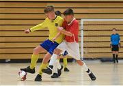 4 December 2018; Jonathan Houlihan of St. Louis Community School, Kiltimagh, Mayo, in action against Conor McGinty of St. Columba's College, Stranorlar, Donegal, during the Post-Primary Schools National Futsal Finals match between St. Louis Community School, Kiltimagh, Mayo and St. Columba's College, Stranorlar, Donegal at Waterford IT Sports Arena in Waterford. Photo by Eóin Noonan/Sportsfile