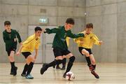 4 December 2018; Noah Townsend of Mercy Secondary School, Tralee, Kerry, in action against Lorcan Lynch of St. Mary's Diocesan School, Drogheda, Louth, during the Post-Primary Schools National Futsal Finals match between Mercy Secondary School, Tralee, Kerry and St. Mary's Diocesan School, Drogheda, Louth at Waterford IT Sports Arena in Waterford. Photo by Eóin Noonan/Sportsfile