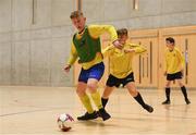 4 December 2018; Jonathan Houlihan of St. Louis Community School, Kiltimagh, Mayo in action against Jake Hough of St. Mary's Diocesan School, Drogheda, Louth during the Post-Primary Schools National Futsal Finals match between St. Louis Community School, Kiltimagh, Mayo and St. Mary's Diocesan School, Drogheda, Louth at Waterford IT Sports Arena in Waterford. Photo by Eóin Noonan/Sportsfile