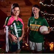 4 December 2018; Captains, Amy Turpin of Glanmire, left, and Shauna Henry of Tourlestrane with the Ladies All-Ireland Junior Club Championship Perpetual Cup during the 2018 All-Ireland Ladies Club Football Finals Captains Day at Croke Park in Dublin. Photo by David Fitzgerald/Sportsfile