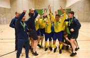 4 December 2018; St. Louis Community School, Kiltimagh, Mayo players lifting the cup after the Post-Primary Schools National Futsal Finals at Waterford IT Sports Arena in Waterford. Photo by Eóin Noonan/Sportsfile