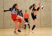 4 December 2018; Jessica Casey of St. Attracta's Community School, Tubbercurry, Sligo in action against Ríon Nallen of Coláiste Chiaráin, Leixlip, Kildare during the Post-Primary Schools National Futsal Finals match between St. Attracta's Community School, Tubbercurry, Sligo and Coláiste Chiaráin, Leixlip, Kildare at Waterford IT Sports Arena in Waterford. Photo by Eóin Noonan/Sportsfile