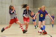 4 December 2018; Grace Fitzpatrick Ryan of Ursuline secondary school, Thurles, Tipperary in action against Rion Nallen of Coláiste Chiaráin, Leixlip, Kildare during the Post-Primary Schools National Futsal Finals match between Ursuline secondary school, Thurles, Tipperary and Coláiste Chiaráin, Leixlip, Kildare at Waterford IT Sports Arena in Waterford. Photo by Eóin Noonan/Sportsfile