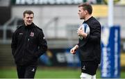 6 December 2018; Backs coach Dwayne Peel, left, and Jordi Murphy during the Ulster Rugby Captain's Run at the Kingspan Stadium in Belfast. Photo by Oliver McVeigh/Sportsfile