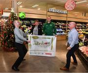 7 December 2018; In attendance are, from left, Niall McGuirk, Sports Officer, Fingal County Council, Liz Hogg, Store Manager, Dunnes, Ian Hunter, Centre Director, Swords Pavilions, and Paul Keogh, FAI Finagal County Council Development Officer, during the FAI / Fingal County Council Futsal Launch at Dunnes, Swords Pavilions Shopping Centre in Dublin. Photo by Sam Barnes/Sportsfile
