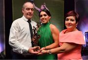 1 December 2018; Sarah Houlihan of Kerry with her parents Jerry and Doreen and her All Star award during the TG4 Ladies Football All Stars Awards 2018, in association with Lidl, at the Citywest Hotel in Dublin. Photo by Brendan Moran/Sportsfile