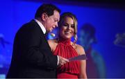 1 December 2018; Courtney Manning from Coolock, Dublin, is interviewed MC Marty Morrissey during the TG4 Ladies Football All Stars Awards 2018, in association with Lidl, at the Citywest Hotel in Dublin. Photo by Brendan Moran/Sportsfile