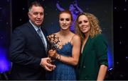 1 December 2018; Lauren Magee of Dublin with Johnny and Lyndsey Magee and her All Star award during the TG4 Ladies Football All Stars Awards 2018, in association with Lidl, at the Citywest Hotel in Dublin. Photo by Brendan Moran/Sportsfile