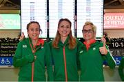 7 December 2018; Michelle Finn, left, Kerry O'Flaherty, centre, and Ann Marie McGlynn of Ireland pictured at Dublin Airport prior to departing for the European Cross Country in Beekse Bergen Safari Park in Tilburg, Netherlands. Photo by Sam Barnes/Sportsfile