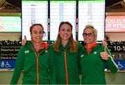 7 December 2018; Michelle Finn, left, Kerry O'Flaherty, centre, and Ann Marie McGlynn of Ireland pictured at Dublin Airport prior to departing for the European Cross Country in Beekse Bergen Safari Park in Tilburg, Netherlands. Photo by Sam Barnes/Sportsfile