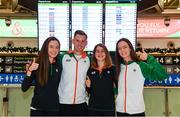 7 December 2018; Adam's State University alumni Kevin Batt and current students, from left, Roisin Flanagan, Stephanie Cotter, Eilish Flanagan, pictured at Dublin Airport prior to departing for the European Cross Country in Beekse Bergen Safari Park in Tilburg, Netherlands. Photo by Sam Barnes/Sportsfile
