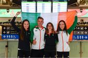 7 December 2018; Adam's State University alumni Kevin Batt and current students, from left, Roisin Flanagan, Stephanie Cotter, Eilish Flanagan, pictured at Dublin Airport prior to departing for the European Cross Country in Beekse Bergen Safari Park in Tilburg, Netherlands. Photo by Sam Barnes/Sportsfile