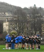 7 December 2018; Team huddle during the Leinster Rugby captain's run at the Recreation Ground in Bath, England. Photo by Ramsey Cardy/Sportsfile