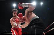 7 December 2018; John Corcoran, left, and Pawel Kucharski during their cruiserweight contest at The Royal Theatre in Castlebar, Mayo. Photo by Stephen McCarthy/Sportsfile