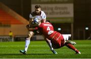 7 December 2018; Stuart McCloskey of Ulster is tackled by Lewis Rawlins of Scarlets during the European Rugby Champions Cup Pool 4 Round 3 match between Scarlets and Ulster at Parc Y Scarlets in Llanelli, Wales. Photo by Ramsey Cardy/Sportsfile