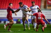 7 December 2018; Jacob Stockdale of Ulster in action against Gareth Davies, left, and Steff Evans of Scarlets during the European Rugby Champions Cup Pool 4 Round 3 match between Scarlets and Ulster at Parc Y Scarlets in Llanelli, Wales. Photo by Ramsey Cardy/Sportsfile