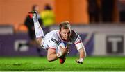 7 December 2018; Will Addison of Ulster dives over to score his side's third try during the European Rugby Champions Cup Pool 4 Round 3 match between Scarlets and Ulster at Parc Y Scarlets in Llanelli, Wales. Photo by Ramsey Cardy/Sportsfile