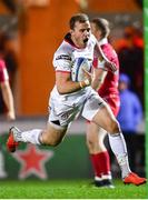 7 December 2018; Will Addison of Ulster on his way to scoring his side's third try during the European Rugby Champions Cup Pool 4 Round 3 match between Scarlets and Ulster at Parc Y Scarlets in Llanelli, Wales. Photo by Ramsey Cardy/Sportsfile