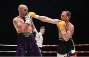 7 December 2018; Gary 'Spike' O'Sullivan, left, and Gabor Gorbics during their middleweight contest at The Royal Theatre in Castlebar, Mayo. Photo by Stephen McCarthy/Sportsfile