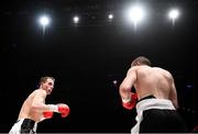 7 December 2018; Aaron Gethins, left, and Silvije Kebet during their welterweight contest at The Royal Theatre in Castlebar, Mayo. Photo by Stephen McCarthy/Sportsfile