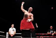 7 December 2018; Gary 'Spike' O'Sullivan is lifted by his opponent Gabor Gorbics following their middleweight contest at The Royal Theatre in Castlebar, Mayo. Photo by Stephen McCarthy/Sportsfile