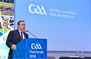 8 December 2018; Chairperson of the National Club Committee of the GAA Mick Rock speaking during the National GAA Club Forum at Croke Park in Dublin. Photo by Brendan Moran/Sportsfile