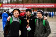 8 December 2018; Sean Tobin, left, and Brian Fay of Ireland with Ireland Press Liason Feihlim Kelly, centre, during the European Cross Country Previews at Beekse Bergen Safari Park in Tilburg, Netherlands. Photo by Sam Barnes/Sportsfile