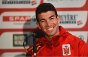 8 December 2018; Adel Meechal of Spain speaking during the European Cross Country Press Conference at Beekse Bergen Safari Park in Tilburg, Netherlands. Photo by Sam Barnes/Sportsfile