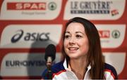 8 December 2018; Jessica Piasecki of Great Britain speaking during the European Cross Country Press Conference at Beekse Bergen Safari Park in Tilburg, Netherlands. Photo by Sam Barnes/Sportsfile