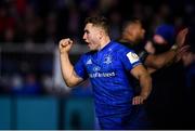 8 December 2018; Jordan Larmour of Leinster celebrates after scoring his side's second try during the European Rugby Champions Cup Pool 1 Round 3 match between Bath and Leinster at the Recreation Ground in Bath, England. Photo by Ramsey Cardy/Sportsfile