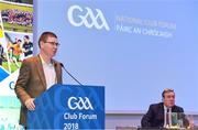 8 December 2018; Ard Stiúrthóir of the GAA Tom Ryan speaking during the National GAA Club Forum at Croke Park in Dublin. Photo by Brendan Moran/Sportsfile