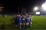 8 December 2018; The Leinster team huddle following their victory in the European Rugby Champions Cup Pool 1 Round 3 match between Bath and Leinster at the Recreation Ground in Bath, England. Photo by Ramsey Cardy/Sportsfile