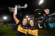 8 December 2018; Brid O'Sullivan, left, and Laura Fitzgerald of Mourneabbey with the Dolores Tyrrell Memorial Cup following the All-Ireland Ladies Football Senior Club Championship Final match between Mourneabbey and Foxrock-Cabinteely at Parnell Park in Dublin. Photo by Stephen McCarthy/Sportsfile