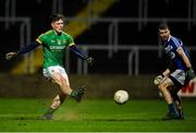 8 December 2018; Thomas O'Reilly of Meath scores his side's third goal during the O'Byrne Cup Round 1 match between Laois and Meath at O'Moore Park in Laois. Photo by Eóin Noonan/Sportsfile