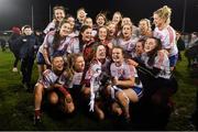 8 December 2018; Clontarf captain Sarah Murphy and her team-mates celebrate with the cup following the All-Ireland Ladies Football Intermediate Club Championship Final match between Clontarf GAA and Emmet Óg at Parnell Park in Dublin. Photo by Stephen McCarthy/Sportsfile
