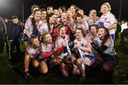 8 December 2018; Clontarf captain Sarah Murphy, centre, and her team-mates celebrate with the cup following the All-Ireland Ladies Football Intermediate Club Championship Final match between Clontarf GAA and Emmet Óg at Parnell Park in Dublin. Photo by Stephen McCarthy/Sportsfile