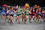 9 December 2018; Ireland team, from left, Sarah Healy, Emma O'Brien, Sophie O'Sullivan, and Stephanie Cotter, competing in the U20 Women's event during the European Cross Country Championships at Beekse Bergen Safari Park in Tilburg, Netherlands. Photo by Sam Barnes/Sportsfile