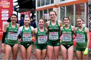 9 December 2018; Ireland U20 Women's Team, from left, Sophie O'Sullivan, Jodie McCann, Sarah Healy, Emma O'Brien, Stephanie Cotter, and Laura Nicholson, after competing in the U20 Women's event during the European Cross Country Championships at Beekse Bergen Safari Park in Tilburg, Netherlands. Photo by Sam Barnes/Sportsfile