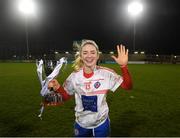 8 December 2018; Siobhán Killeen of Clontarf, who scored five goals, celebrates with the cup following the All-Ireland Ladies Football Intermediate Club Championship Final match between Clontarf GAA, Dublin, and Emmet Óg, Monaghan, at Parnell Park in Dublin. Photo by Stephen McCarthy/Sportsfile