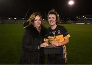 8 December 2018; Doireann O'Sullivan of Mourneabbey is presented with the player of the match award by LGFA CEO Helen O'Rourke following the All-Ireland Ladies Football Senior Club Championship Final match between Foxrock-Cabinteely, Dublin, and Mourneabbey, Cork, at Parnell Park in Dublin. Photo by Stephen McCarthy/Sportsfile