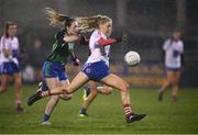 8 December 2018; Caoimhe O'Connor of Clontarf and Nicole Rooney of Emmet Óg during the All-Ireland Ladies Football Intermediate Club Championship Final match between Clontarf GAA, Dublin, and Emmet Óg, Monaghan, at Parnell Park in Dublin. Photo by Stephen McCarthy/Sportsfile