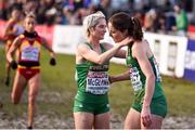 9 December 2018; AnnMarie McGlynn, left, and Sara Treacy of Ireland after competing in the Senior Women's event during the European Cross Country Championships at Beekse Bergen Safari Park in Tilburg, Netherlands. Photo by Sam Barnes/Sportsfile