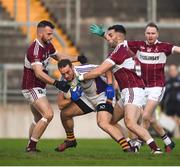 9 December 2018; Stephen Williams of Kilmacud Crokes in action against Aidan McElligot, left, and Simon Cadam of Mullinalaghta St Columba's during the AIB Leinster GAA Football Senior Club Championship Final match between Kilmacud Crokes and Mullinalaghta St Columba's at Bord na Móna O'Connor Park in Offaly. Photo by Daire Brennan/Sportsfile