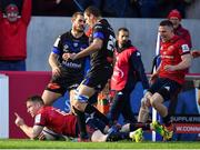 9 December 2018; Rory Scannell of Munster celebrates after scoring his side's first try during the European Rugby Champions Cup Pool 2 Round 3 match between Munster and Castres at Thomond Park in Limerick. Photo by Brendan Moran/Sportsfile