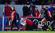 9 December 2018; Rory Scannell of Munster goes over to score his side's first try during the European Rugby Champions Cup Pool 2 Round 3 match between Munster and Castres at Thomond Park in Limerick. Photo by Brendan Moran/Sportsfile