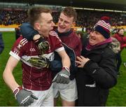 9 December 2018; Brendan Fox of Mullinalaghta St Columba's celebrates with supporters after the AIB Leinster GAA Football Senior Club Championship Final match between Kilmacud Crokes and Mullinalaghta St Columba's at Bord na Móna O'Connor Park in Offaly. Photo by Daire Brennan/Sportsfile